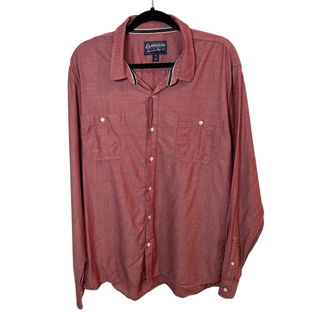 American Rag Rugged Minimalist Cotton Shirt Red Men's Casual Long Sleeve XXL